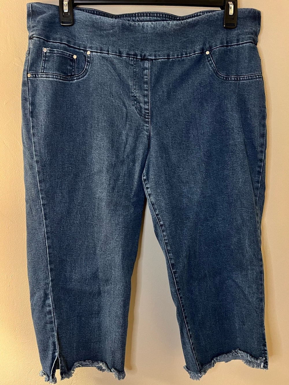 Ruby Rd. Dark Blue Cropped Frayed Hem Jeans